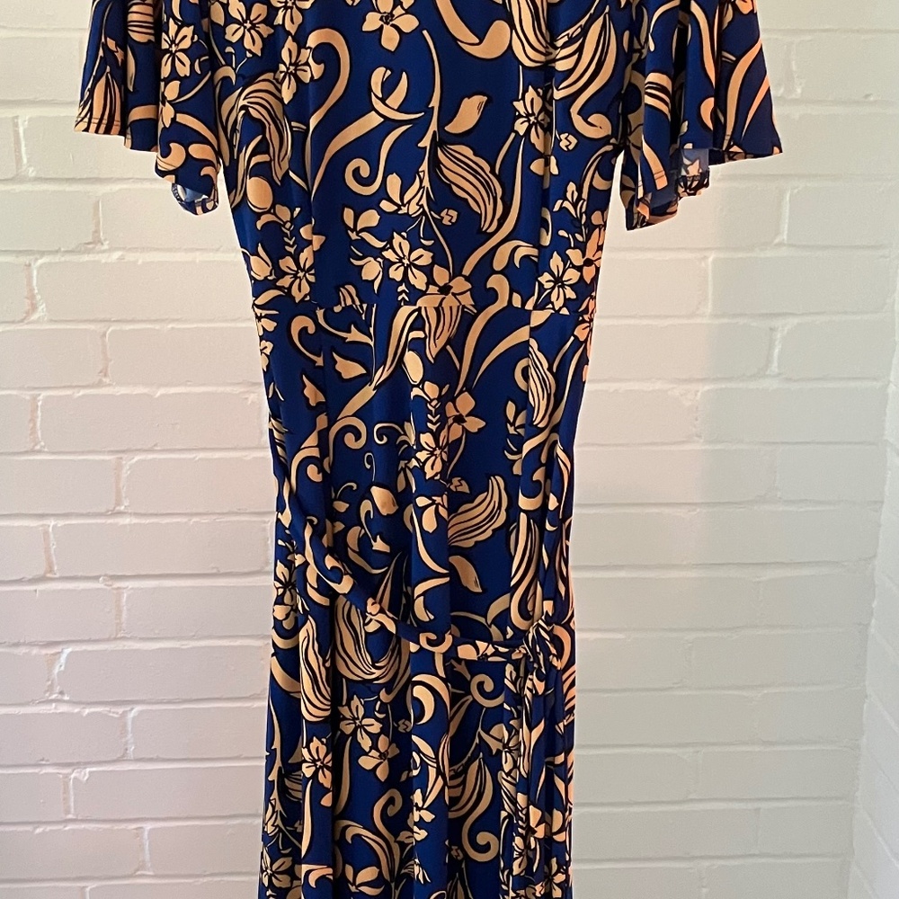 Kasper Printed flutter-Sleeve Belted Dress /Size S